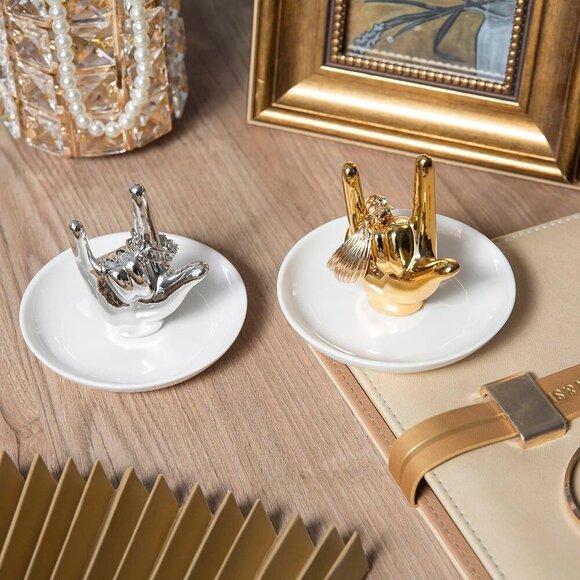 I LOVE YOU Hand Ring Holder - Ceramic Jewelry Holder Dish Trinket Tray for Rings - Picture 4 of 7